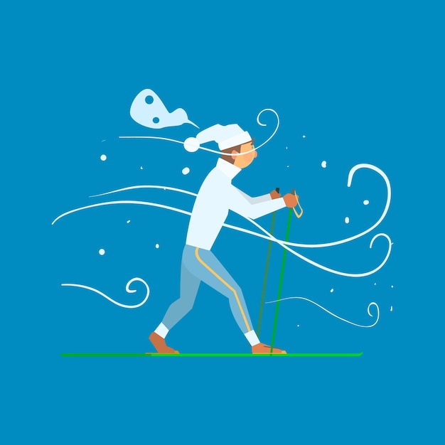 Vector man skiing with sticks. vector illustration in flat design