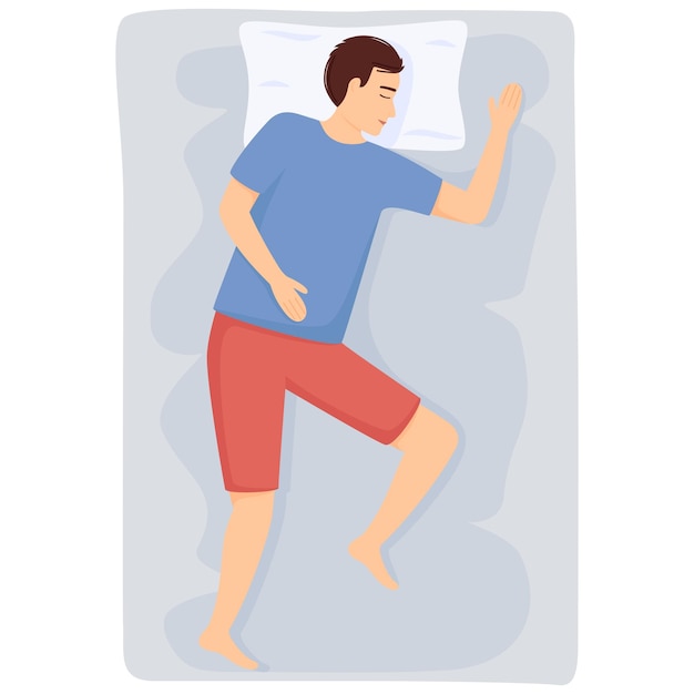 Man slaapt Man in pyjama slapen op bed Bovenaanzicht Vectorillustratie