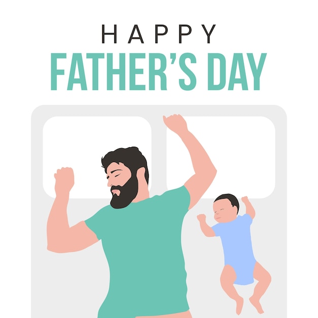 Vector man sleeping with baby father's day flat illustration
