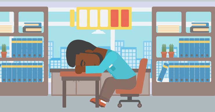Vector man sleeping at workplace vector illustration.