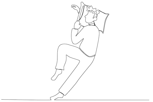 A man sleeps with one hand under a pillow Sleep oneline drawing