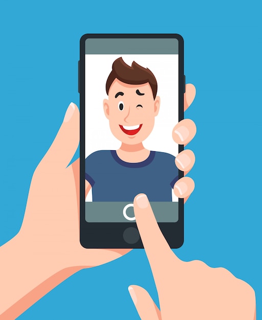 Man smartphone selfie portret nemen