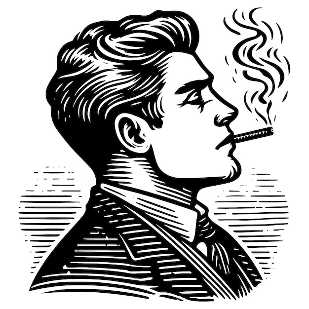 Man smokes a cigarette hand drawing vintage style sketch board imitation vector generative ai