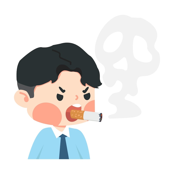Vector man smoking a cigarette with a skull
