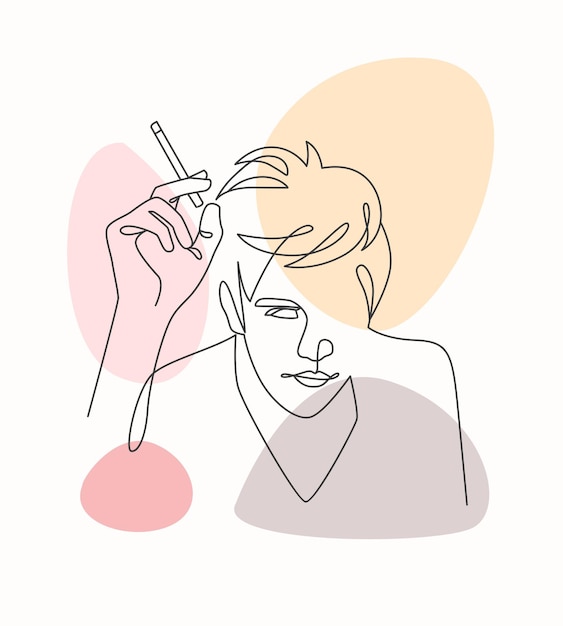 Man smoking in elegant line art style