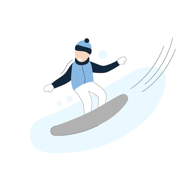 Man snowboarding down a mountain. Winter activity. Flat illustration