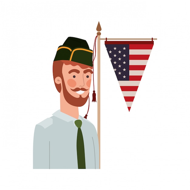 Man soldier of war with flag of united states