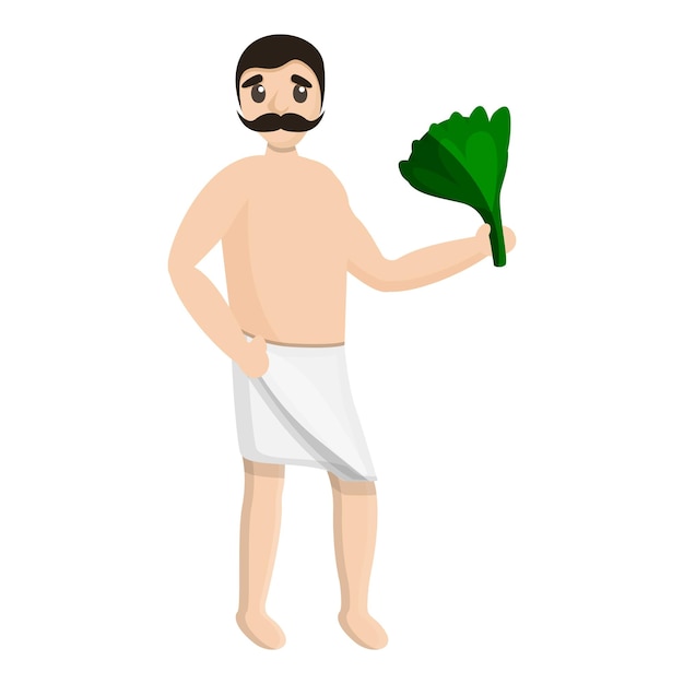 Man spa handdoek groene tak pictogram Cartoon van man spa handdoek groene tak vector pictogram voor webdesign geïsoleerd op een witte achtergrond