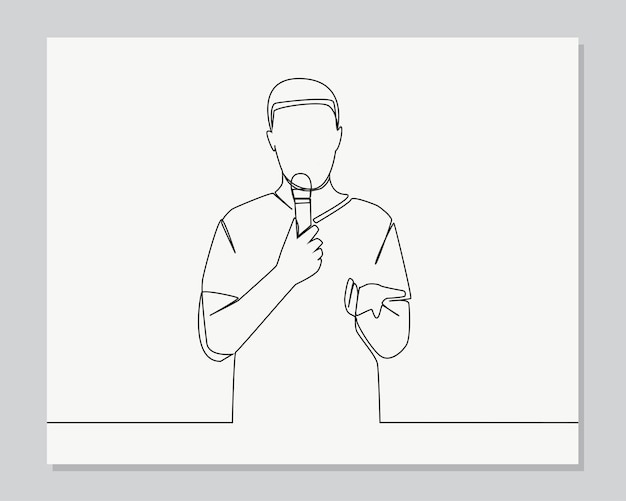 Man speech with microphone and looking confused continuous one line illustration