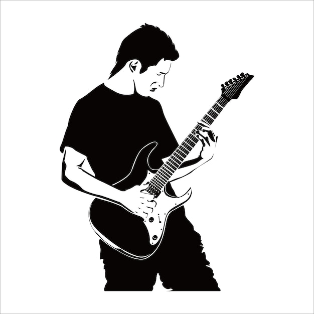 man speelt gitaar silhouet ontwerp. gitarist vectorillustratie. solo-muzikant.