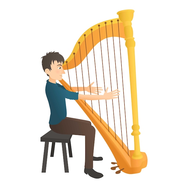 Vector man speelt op harp icoon platte illustratie van man speelt op arp vector icoon voor web