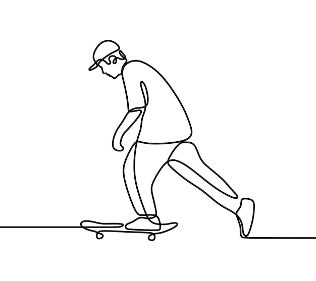 Man speelt skateboard oneline doorlopende enkele lijntekeningen