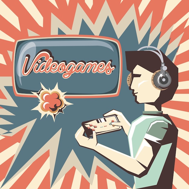 Man spelen video game retro vector illustratie ontwerp