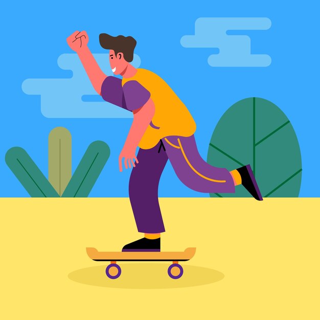 Vettore man sport skateboard vector icon illustration flat style adatto per la pagina di destinazione web e il banner.