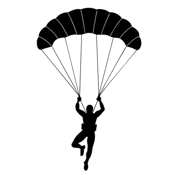 Man springt met parachute vector silhouet witte achtergrond 16