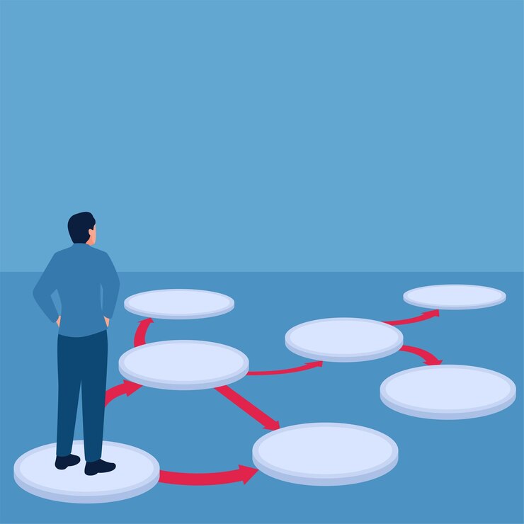 Man staat te denken welk pad te nemen illustratie voor de planning