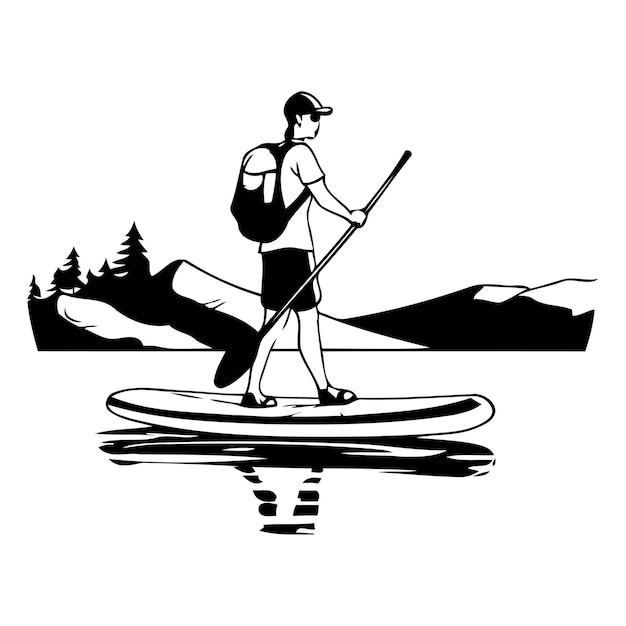 Vector man on a stand up paddle board vector illustration in flat style