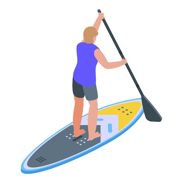 Icona uomo stand up paddle icona vettoriale isometrica dell'uomo stand up paddle per il web design isolato su sfondo bianco