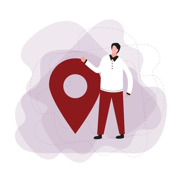 Vector man standing close to big map pointer our office location vector illustration