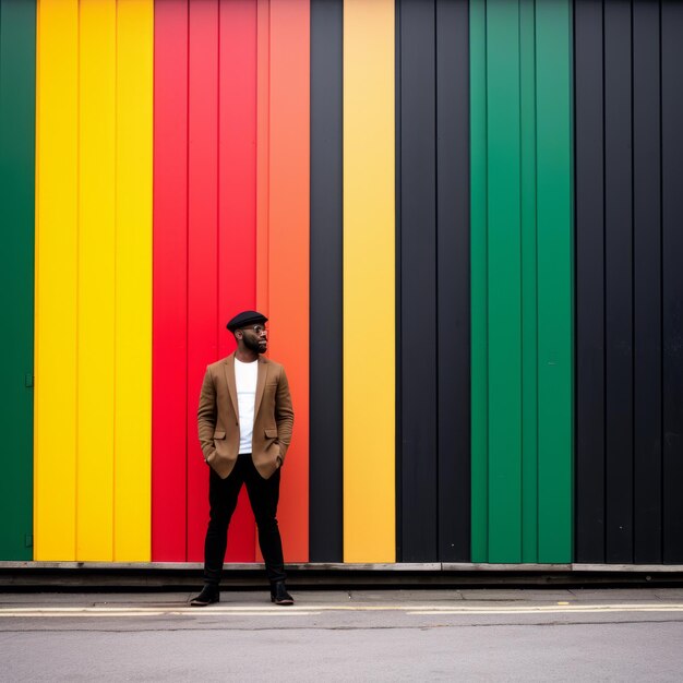 A man standing in front of a colorful wall