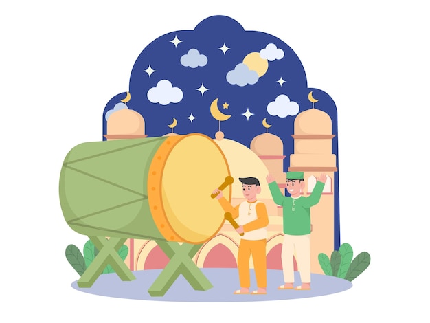 A man standing in front of a large drum that says ramadan illustration