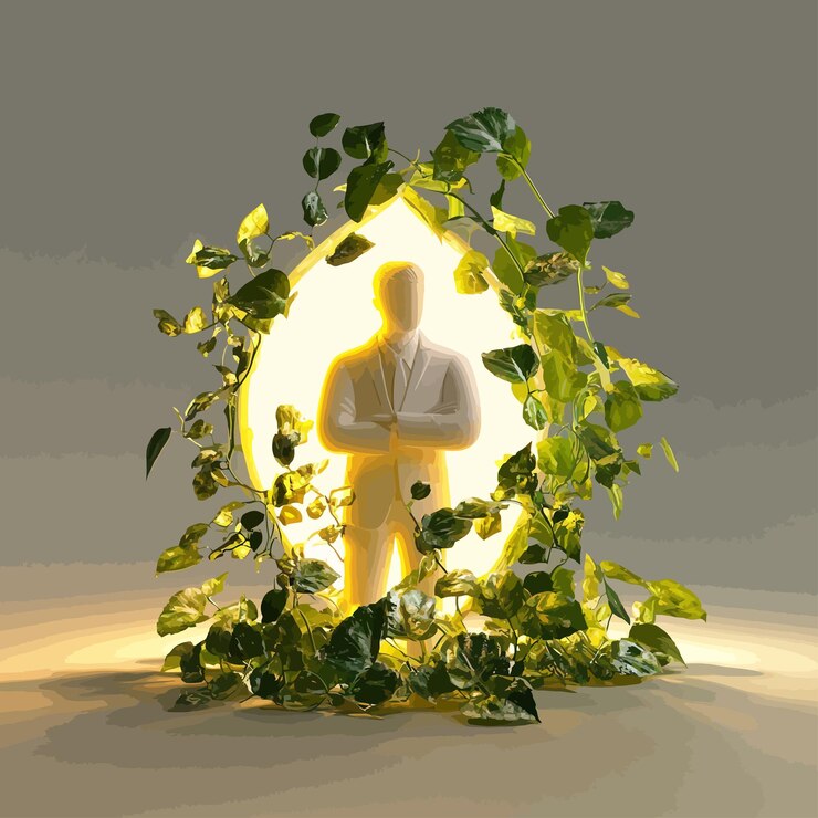 Vector a man standing in front of a light with a picture of a man in a suit