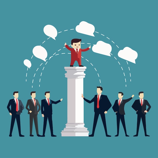Man Standing on Pillar Surrounded by Other Men vector illustration