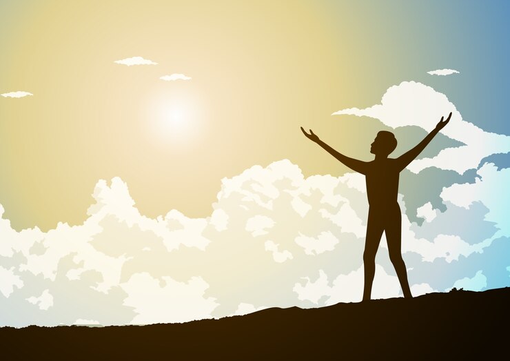 man standing and rasing hands that show of hopefulness