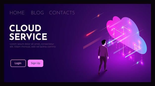 man stands in front of cloud services symbol cloud computing concept