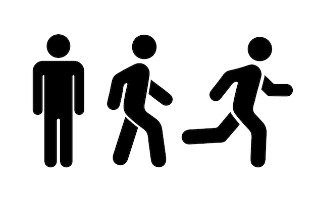 Man stands, walk and run icon set. Vector illustration