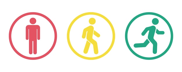 Man stands, walk and run icon set