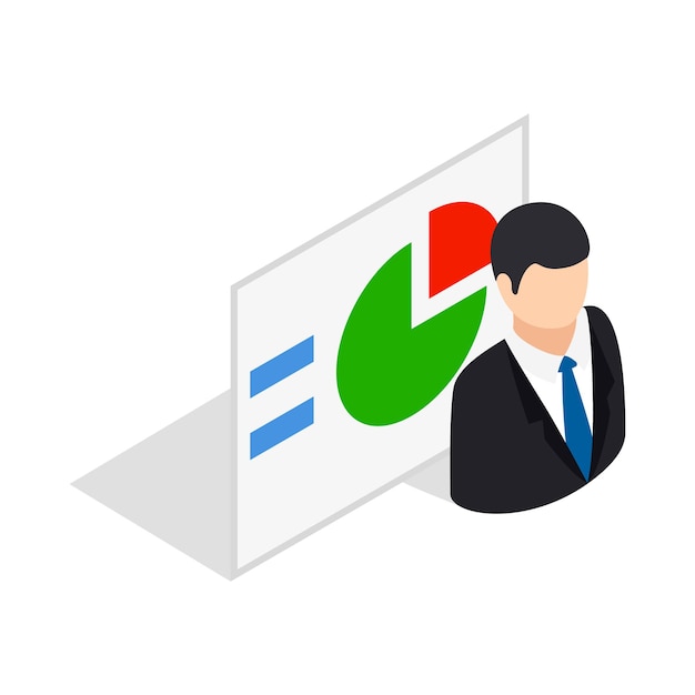 Man and statistics icon in isometric 3d style isolated on white background Compute symbol