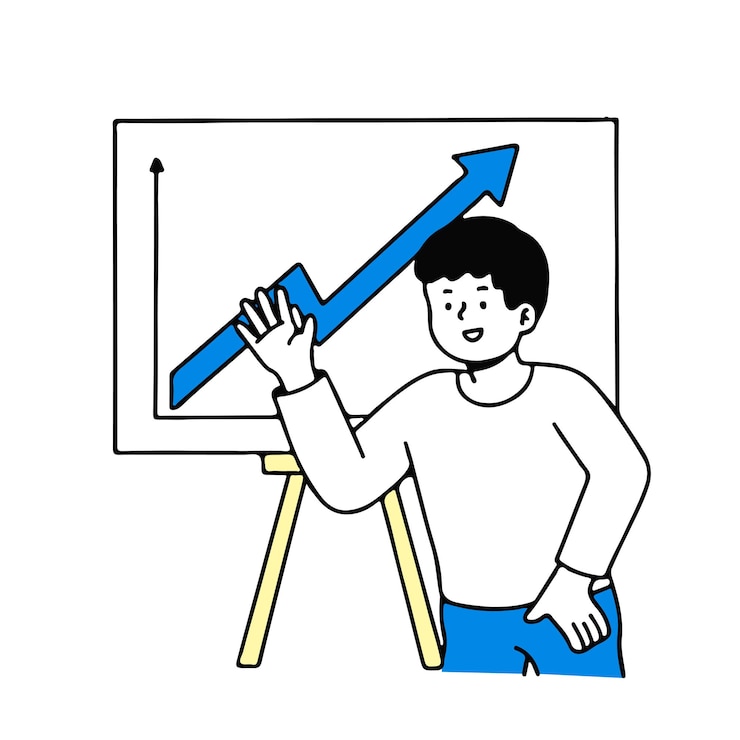 Vector 男は、会社の収益、ベクトル図の成長とグラフを研究します。