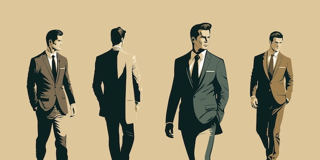 A man in a stylish suit Poster vintage set retro seal businessman professional fashionable show confidence style career entrepreneur finance manager fashion concept Vector illustration