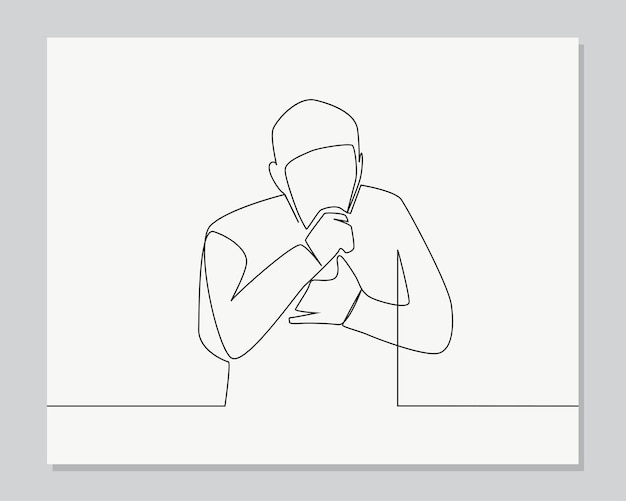 Man suffering from cough continuous one line illustration