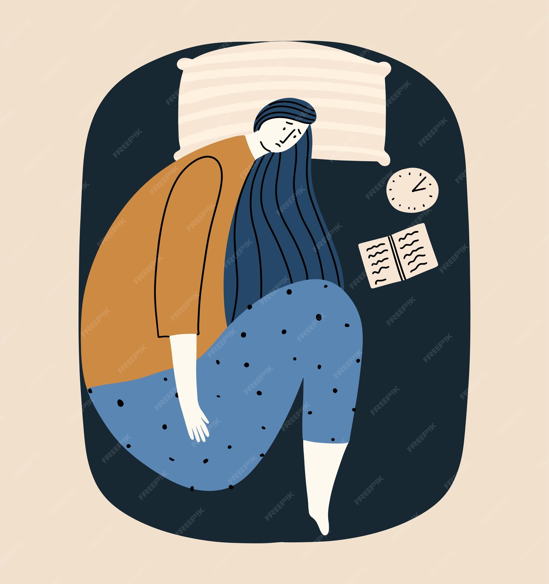 Premium Vector The man suffers from insomnia anxiety lack of sleep a young guy hugs a pad and
