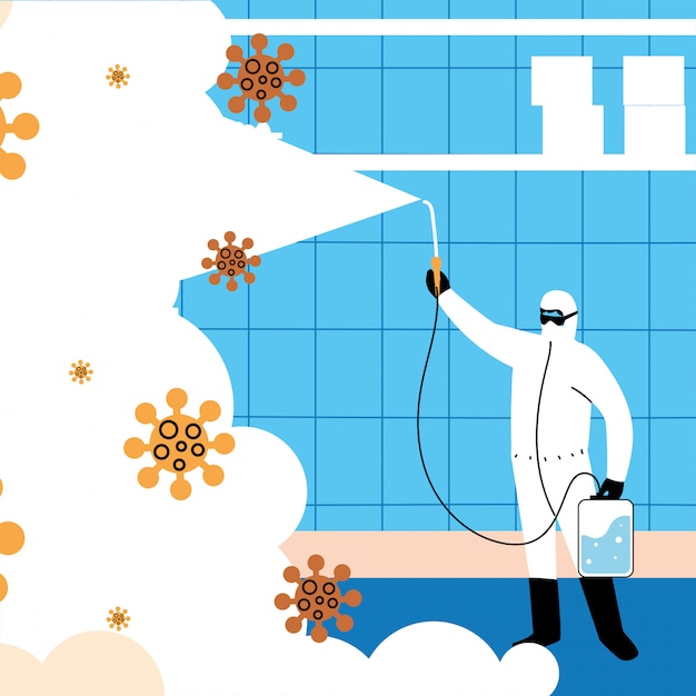 man in suit disinfecting the industry