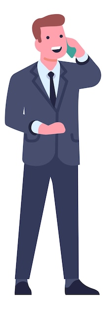 Man in suit talking on phone work call businessman character