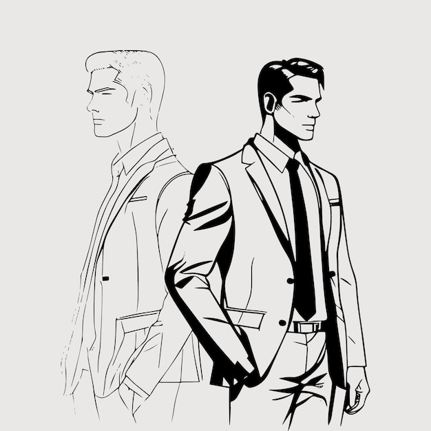 A man in a suit and tie is standing next to a man in a suit vector illustration