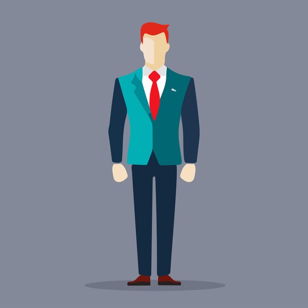 Man in suit and tie standing with hands in pockets vector illustration