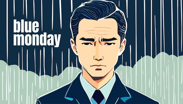 Vettore un uomo in abito cammina in un giorno di pioggia lunedì blu