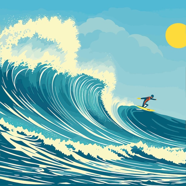 Man surfen grote golven oceaan illustratie