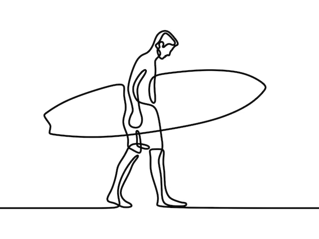 Man surfing holiday oneline continuous single line art