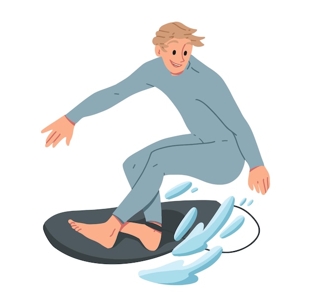 Vector man surfing riding on the water summer leisure