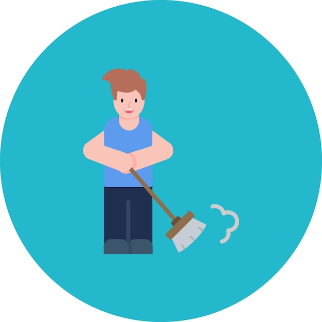 man sweeping floor flat illustration