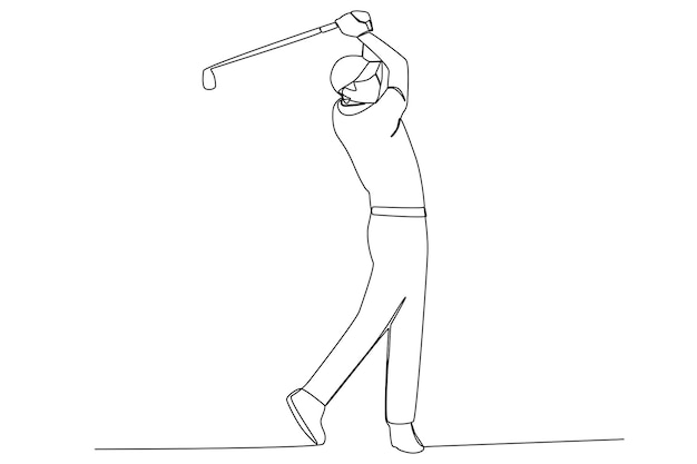 Vector a man swinging a golf stick side view one line art