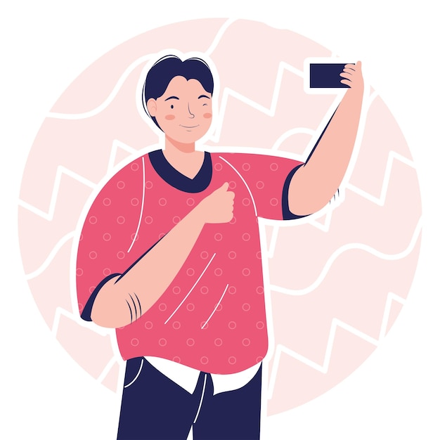 Vector man take a selfie scene