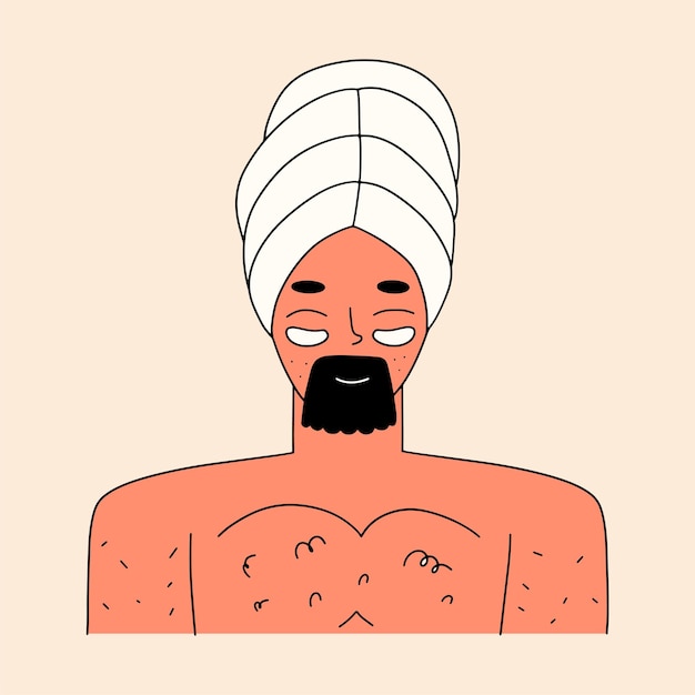 A man takes care of his skin concept Hydrogel patches on the face Vector illustration in flat style