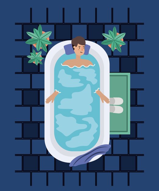 Man taking a bath tub vector illustration design