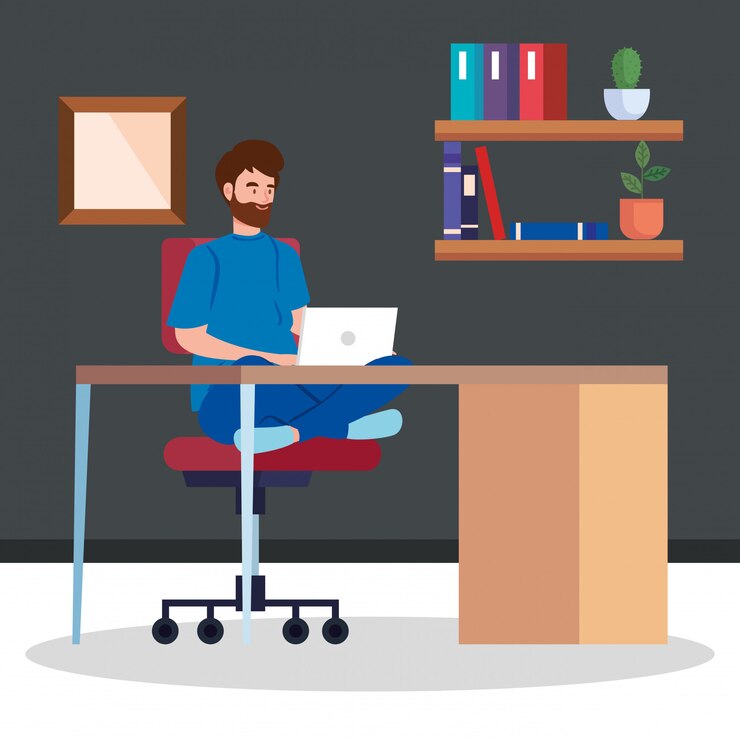 Vector man telecommuting in living room